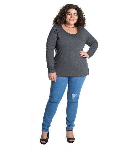 Blusa Manga Longa Viscotorcion Secret Glam Cinza