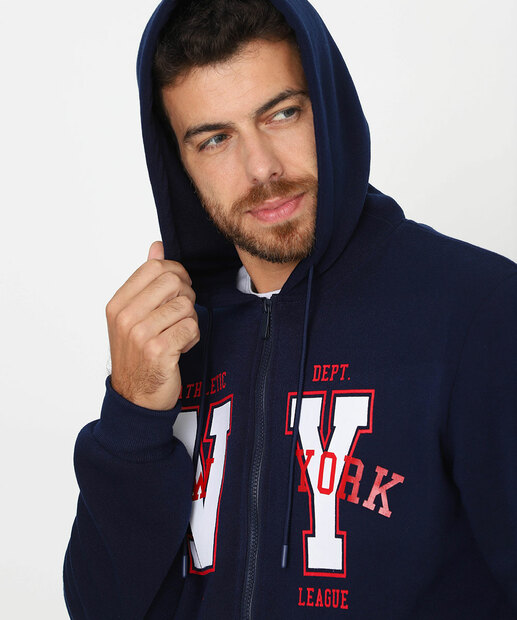 Casaco Masculino Moletom Flanelado Capuz Marisa Azul