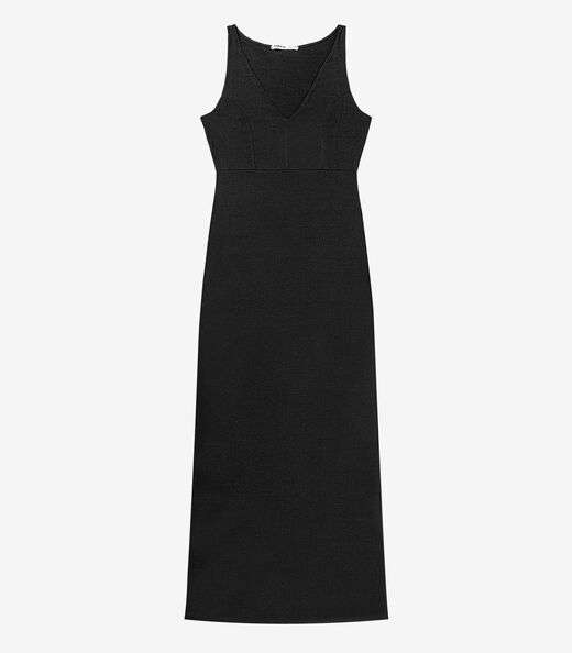 Vestido Feminino Longo Visco Maquinetada Endless Preto