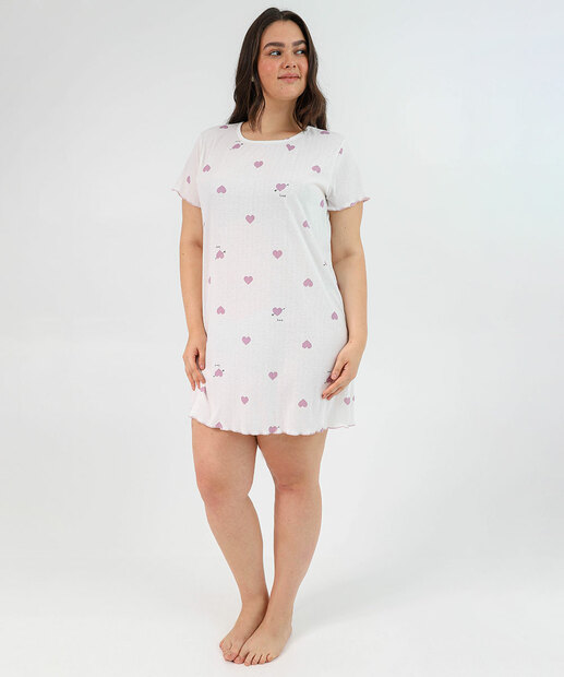 Camisola Plus Size Canelada Corações Marisa Off White