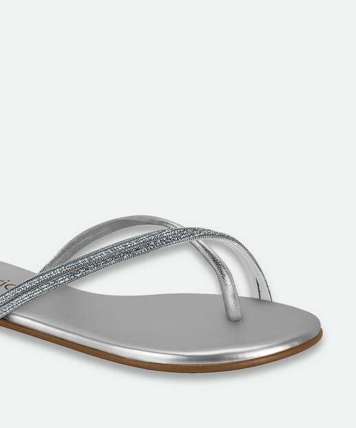 Rasteirinha Feminina Strass Metalizada Beira Rio Prateado
