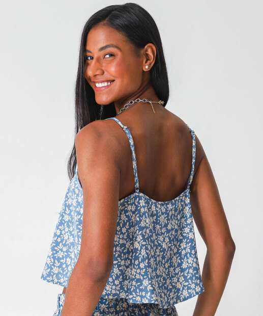Blusa Feminina Cropped Flores Alças Finas Marisa