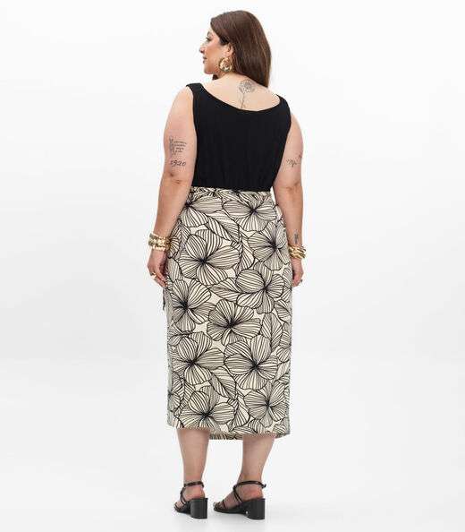 Saia Super Midi Feminina Plus Size Secret Glam Bege