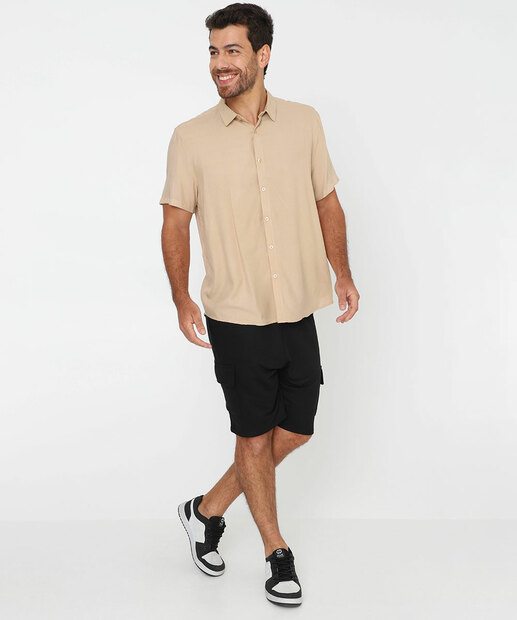 Camisa Masculina Manga Curta Marisa Marrom