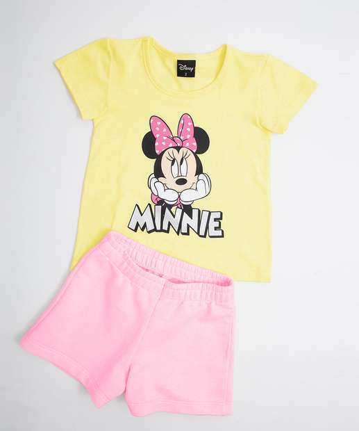 Conjunto Infantil Manga Curta Minnie Disney Tam 1 a 3