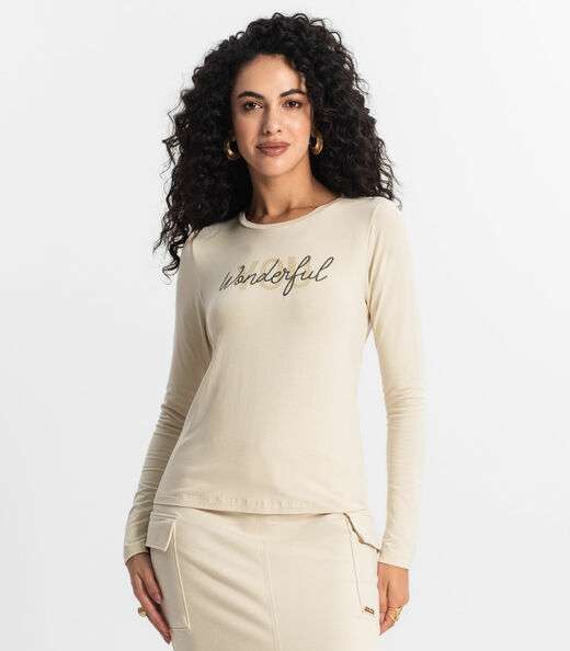 Blusa Manga Longa Feminina Rovitex Bege