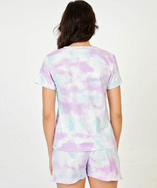 Pijama Feminino Tie Dye Stitch Manga Curta Disney
