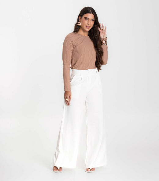 Blusa Feminina Canelada Com Manga Longa Rovitex Marrom