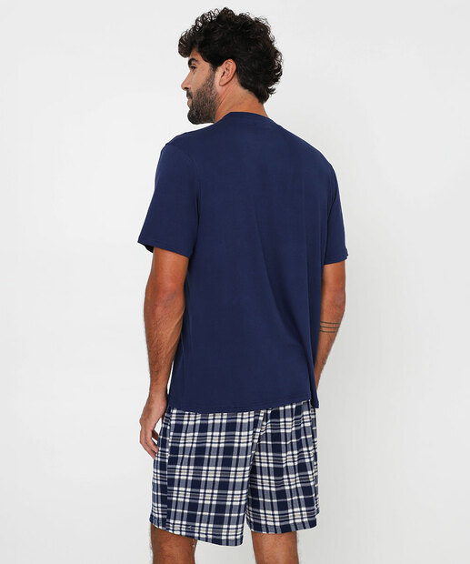 Pijama Masculino Xadrez Manga Curta MR Azul