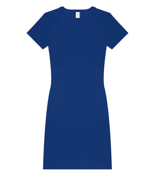 Vestido Acinturado Em Ribana Canelada Rovitex Azul