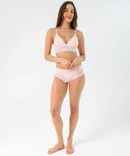 Calcinha Caleçon Recorte Renda Marisa Rosa