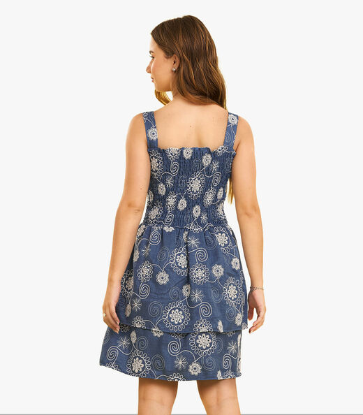 Vestido Feminino Bordado De Alça Minty Azul