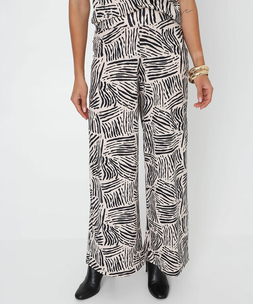 Calça Wide Leg Feminina Suplex Estampada Marisa Bege