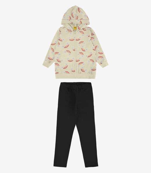 Conjunto jaqueta com capuz e legging Rovi Kids Bege