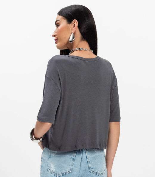 T- Shirt Feminina Canelada Infinita Cor Cinza