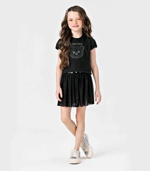 Conjunto Blusa Com Saia Em Tule Trick Nick Preto