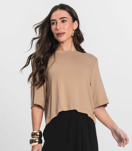 Blusa Feminina Manga Curta em Molecotton Endless Marrom