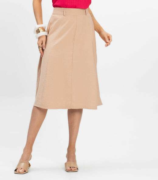 Saia Midi Feminina Evase Marrante Renaluci Bege