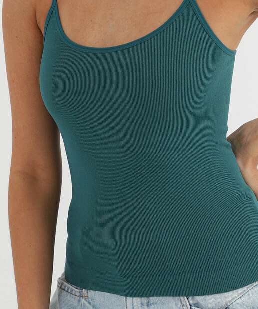 Blusa Regata Feminina Canelada Sem Costura Marisa Verde