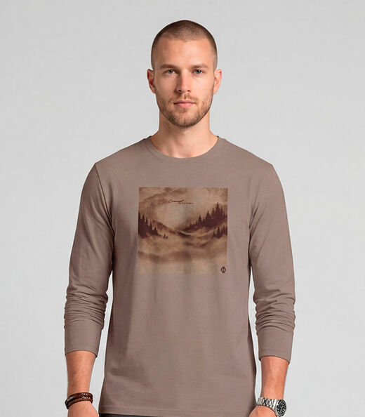 Camiseta Manga Longa Com Estampa Diametro Marrom