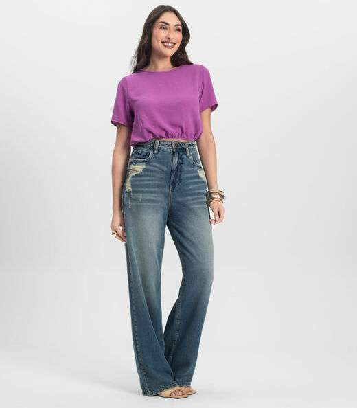 Blusa Feminina Manga Curta Infinita Cor Roxo