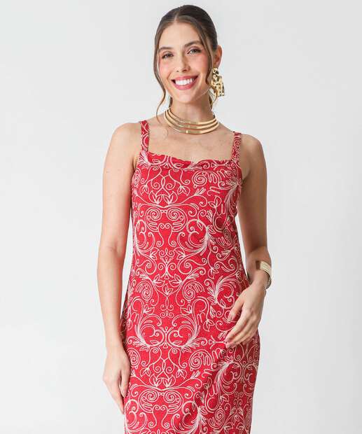 Vestido Midi Feminino Estampado Brilho Lurex Marisa
