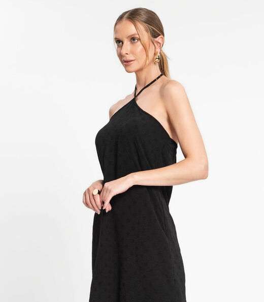 Vestido Midi De Alça E Babados Em Air Flow Rovitex Preto