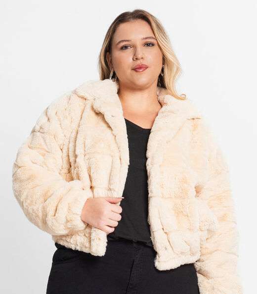 Jaqueta Feminina Plus Size Secret Glam Bege