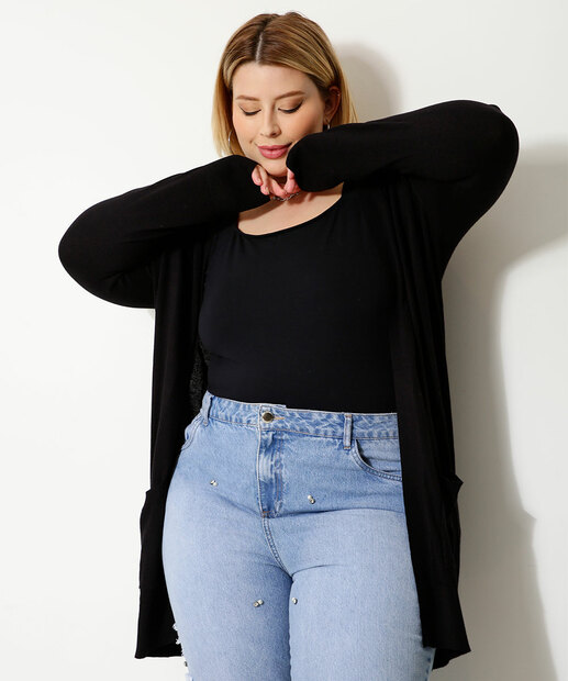Cardigan Plus Size Feminino Alongado Marisa