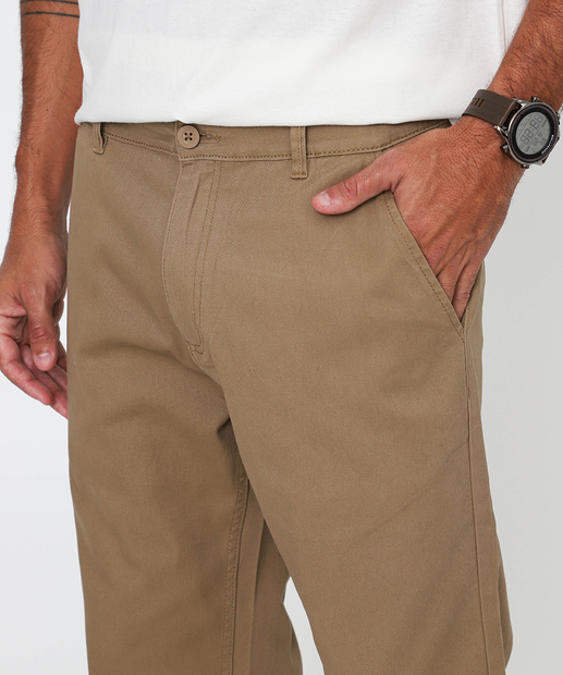 Calça Masculina Slim Sarja Chino Bolsos Marisa Bege
