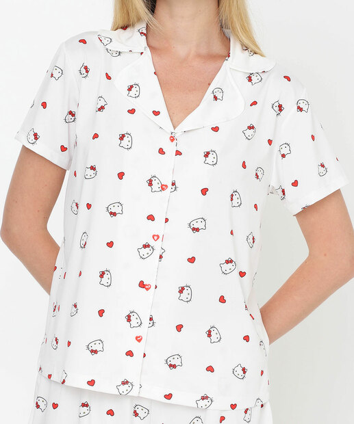 Pijama Feminino Americano Hello Kitty Sanrio Off White