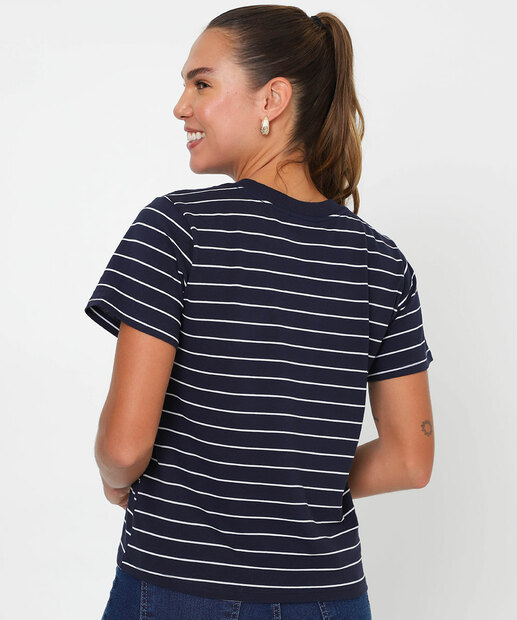 Blusa Feminina Listrada Manga Curta Marisa Azul