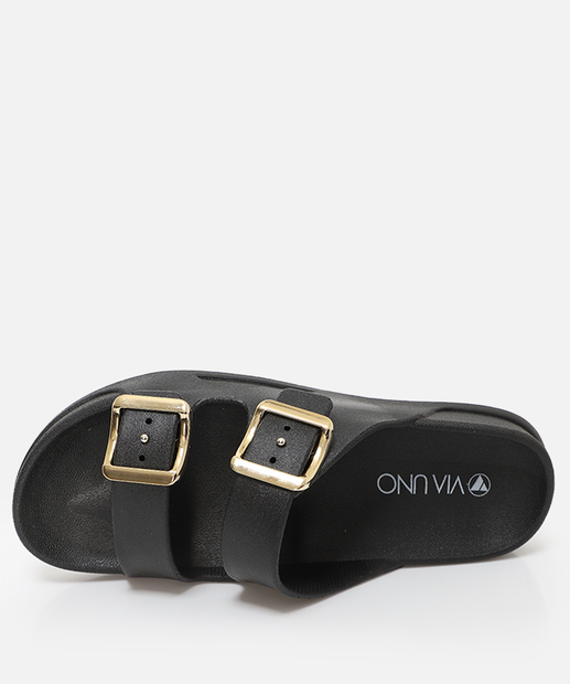 Rasteirinha Birken Feminina Fivela Via Uno Preto