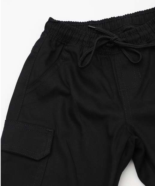 Bermuda Infantil Sarja Cargo Tam 4 a 8 Preto