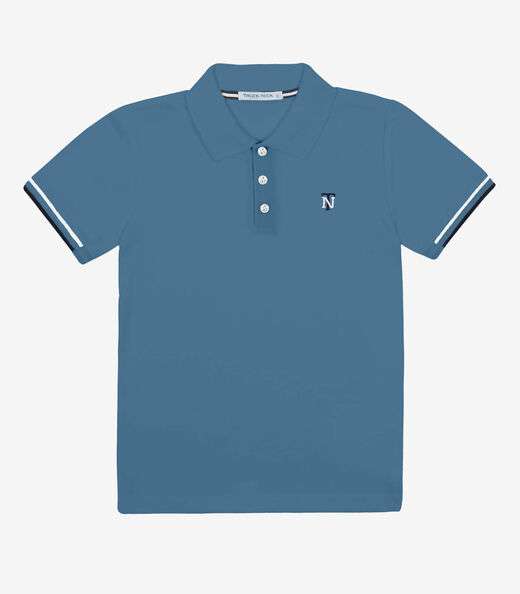 Polo Infantil Manga Curta Piquet Trick Nick Azul