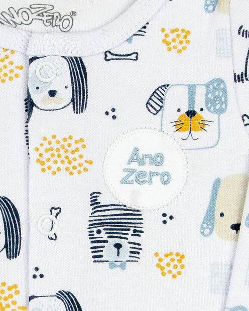 Conjunto Bebê Suedine Estampado e Suedine Liso Cachorrinhos - Branco