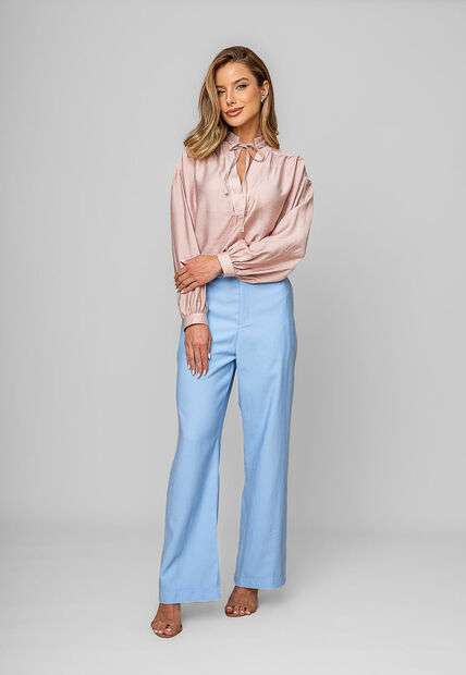 Calça Reta Alfaiatada Com Cinto Azul Salvatore