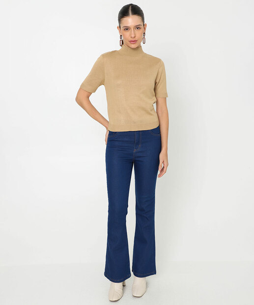 Blusa Feminina Tricô Gola Alta Marisa Bege
