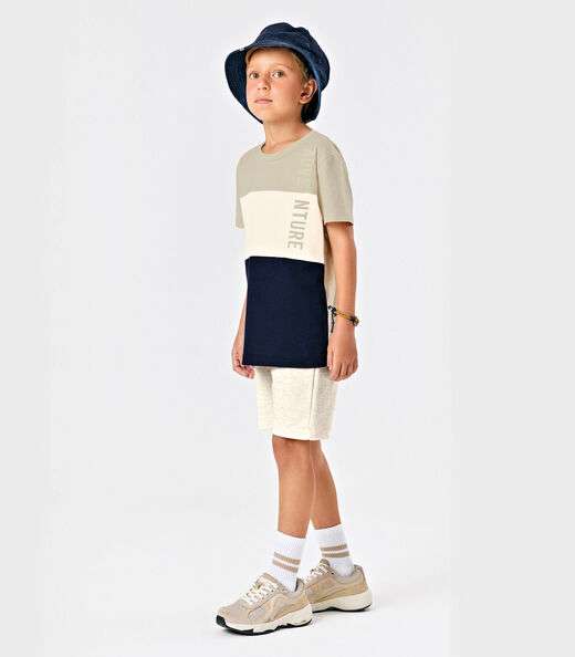 Conjunto Menino Camiseta Com Bermuda Trick Nick Bege