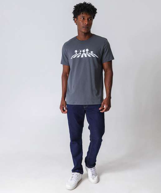 Camiseta Masculina Estampa Snoopy Manga Curta Cinza