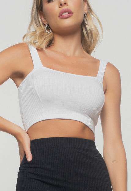 Cropped  Top Faixa Comfy Malha Canelada Branco Salvatore Fashion