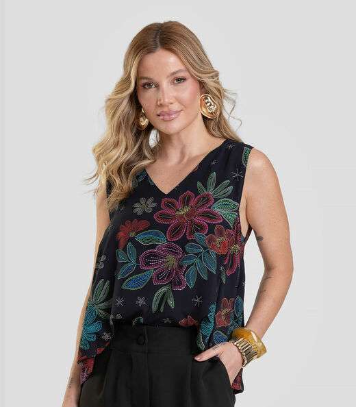 Image_Regata Feminina em Tecido Estampado Dianna Preto