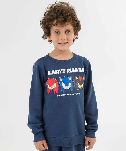 Conjunto Infantil Moletinho Sonic Tam 4 a 10 Azul