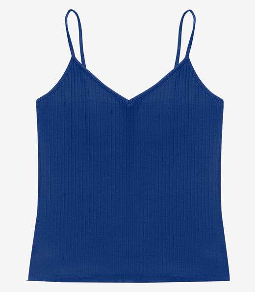 Blusa De Alça Feminina Ribana Canelada Rovitex Azul