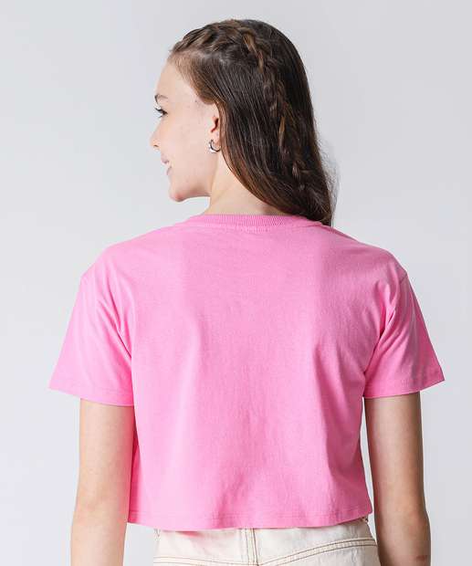 Blusa Juvenil Cropped Estampado Marisa Tam 10 a 16 Rosa