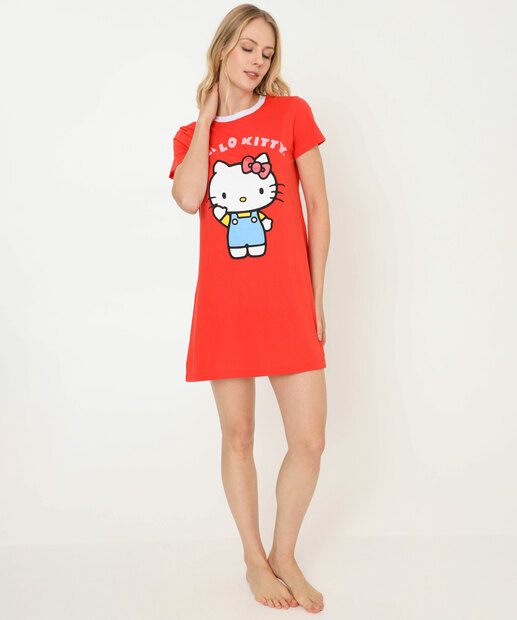 Camisola Feminina Manga Curta Hello Kitty Vermelho
