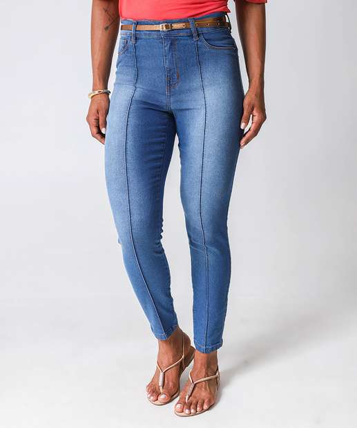 Calça Skinny Feminina Cinto Ecxo Jeans Azul