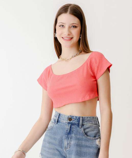 Blusa Cropped Ciganinha Feminina Canelada Marisa
