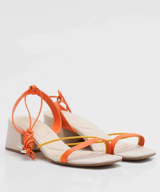 Sandália Salto Grosso Feminina Tiras Amarração Bebecê