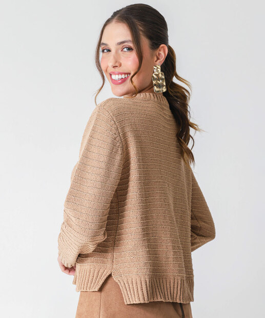 Suéter Feminino Chenille Brilho Lurex Marisa Bege